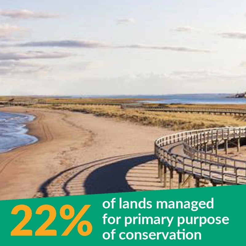 22% of lands of lands managed for primary purpose of conservation